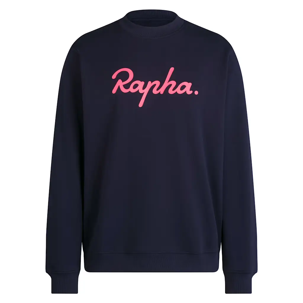 Sudadera de algodón grueso para hombre - Logotipo grande - Azul marino oscuro / Rosa de alta visibilidad